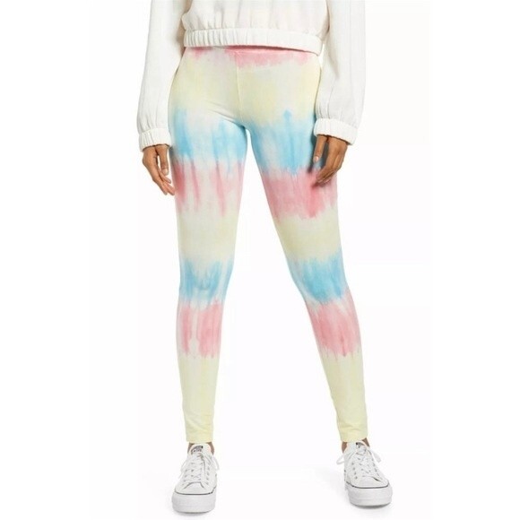 BP High Wiast Leggings Mulicolor Pastel Rainbow Tie Dye - Picture 1 of 2